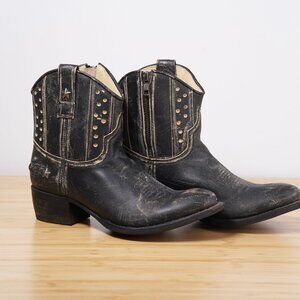 Sendra Distressed Leather Cowboy Boots Black Low Ankle 8.5
